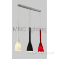 modern pendant lamp in dinner room with 3 difference color glass shade